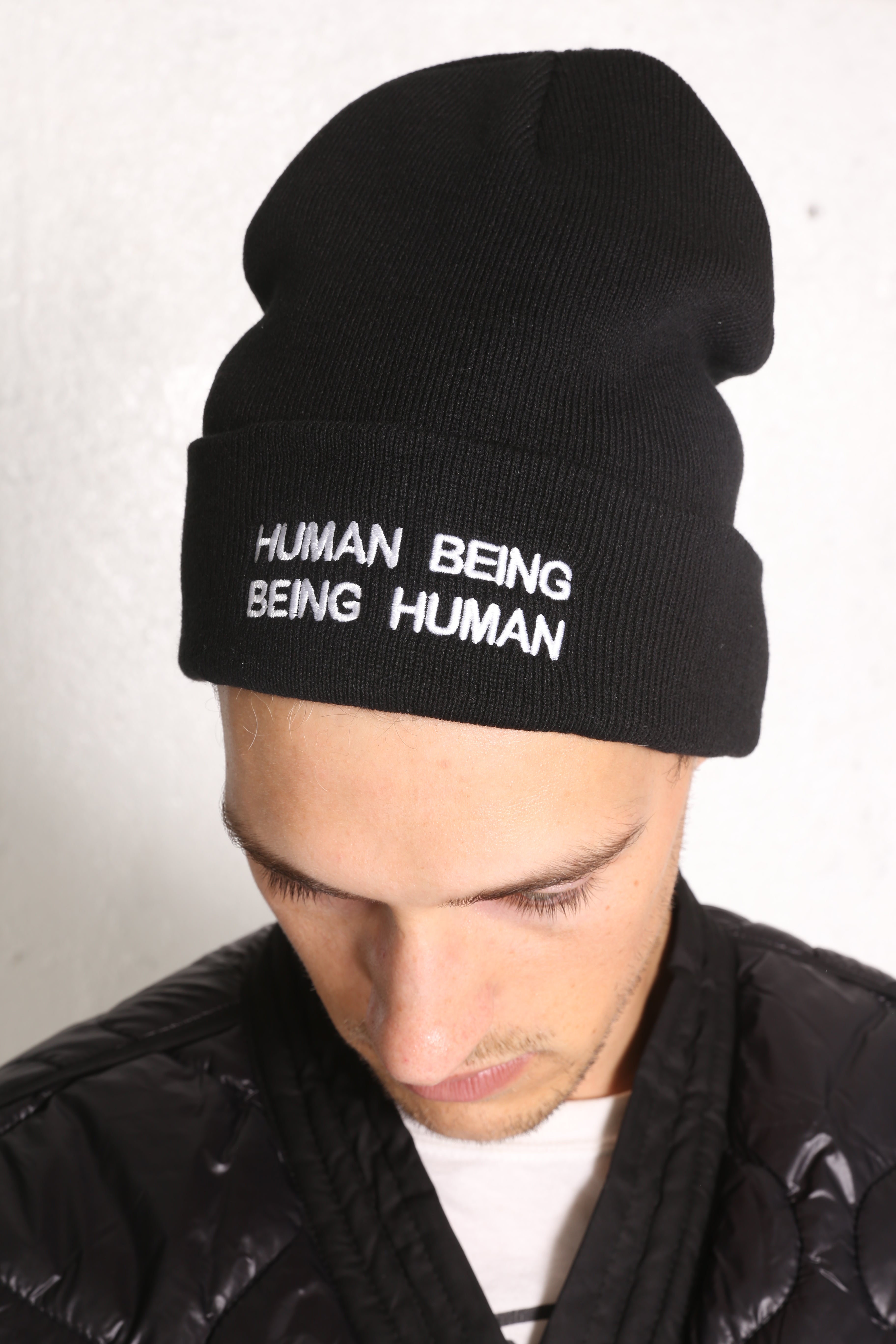 IT'S HUMAN NATURE Knit Beanie Black/White - Intentionally Blank